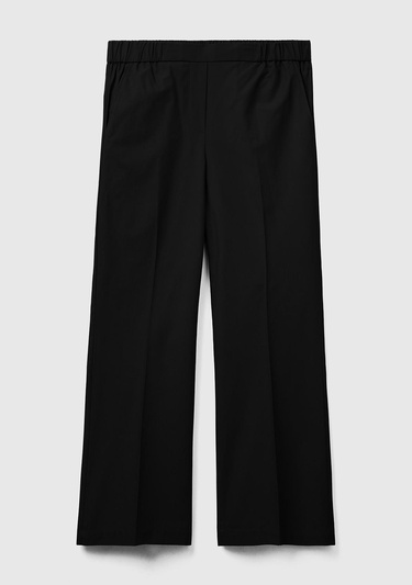  Kadın Siyah %100 Pamuk Beli Büzgülü Geniş Paça Pantolon