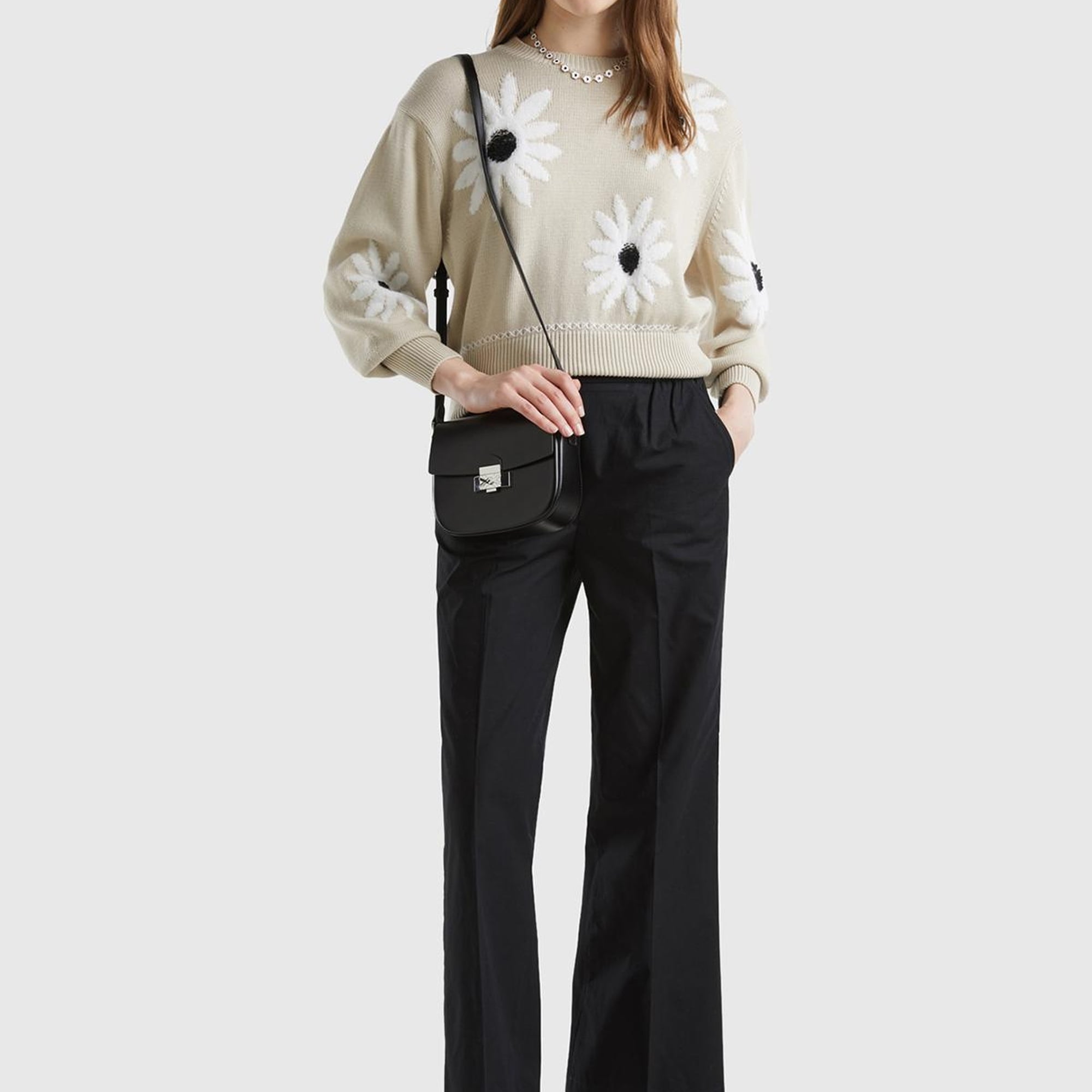 Kadın Siyah %100 Pamuk Beli Büzgülü Geniş Paça Pantolon