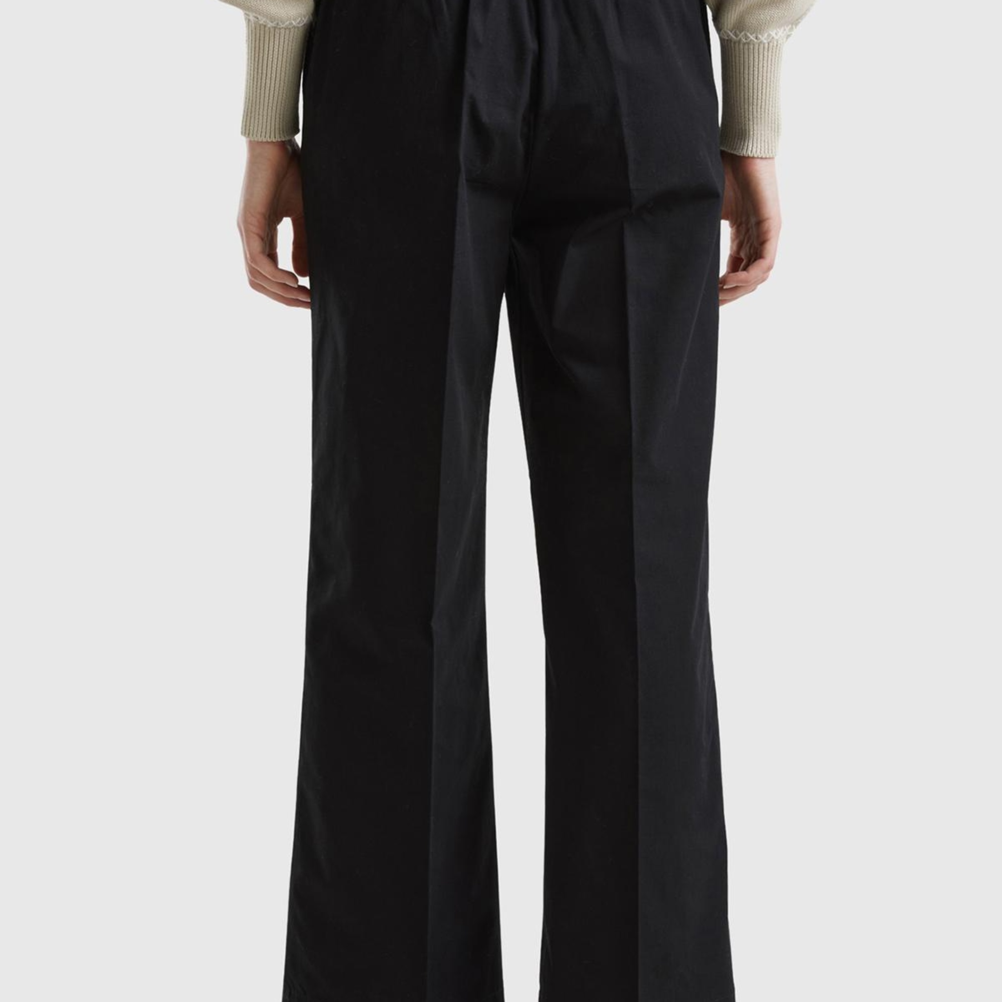 Kadın Siyah %100 Pamuk Beli Büzgülü Geniş Paça Pantolon