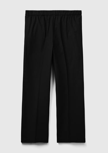  Kadın Siyah %100 Pamuk Beli Büzgülü Geniş Paça Pantolon