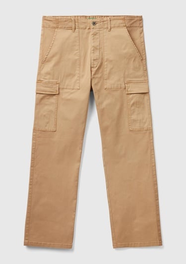  Erkek Taba Esnek Koton Kargo Denim Pantolon