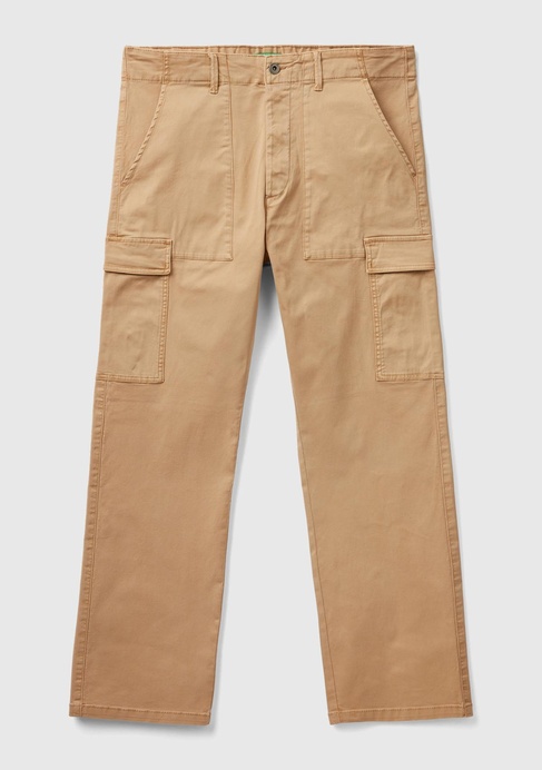  Erkek Taba Esnek Koton Kargo Denim Pantolon