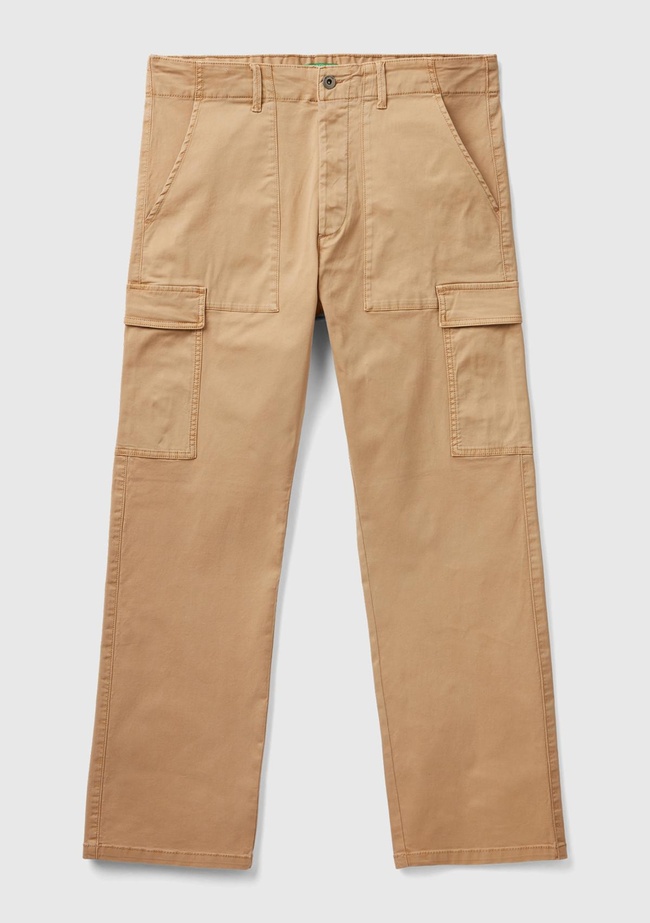  Erkek Taba Esnek Koton Kargo Denim Pantolon