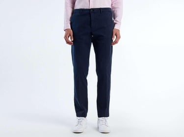  Erkek İndigo Önü Pileli Cebi Biyeli Slim Fit Chino Pantolon