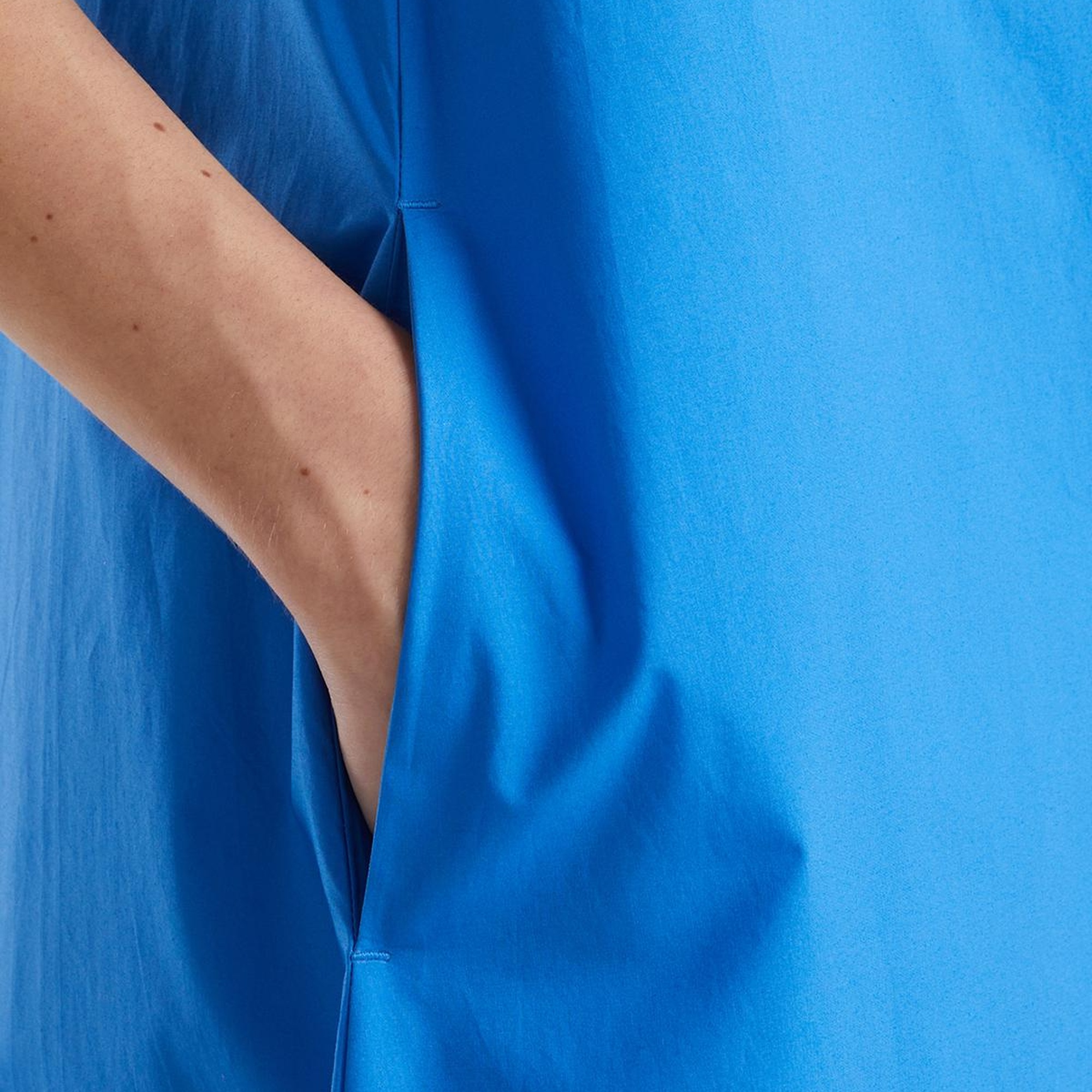 Kadın Mavi %100 Koton Kolsuz Midi Boy Elbise