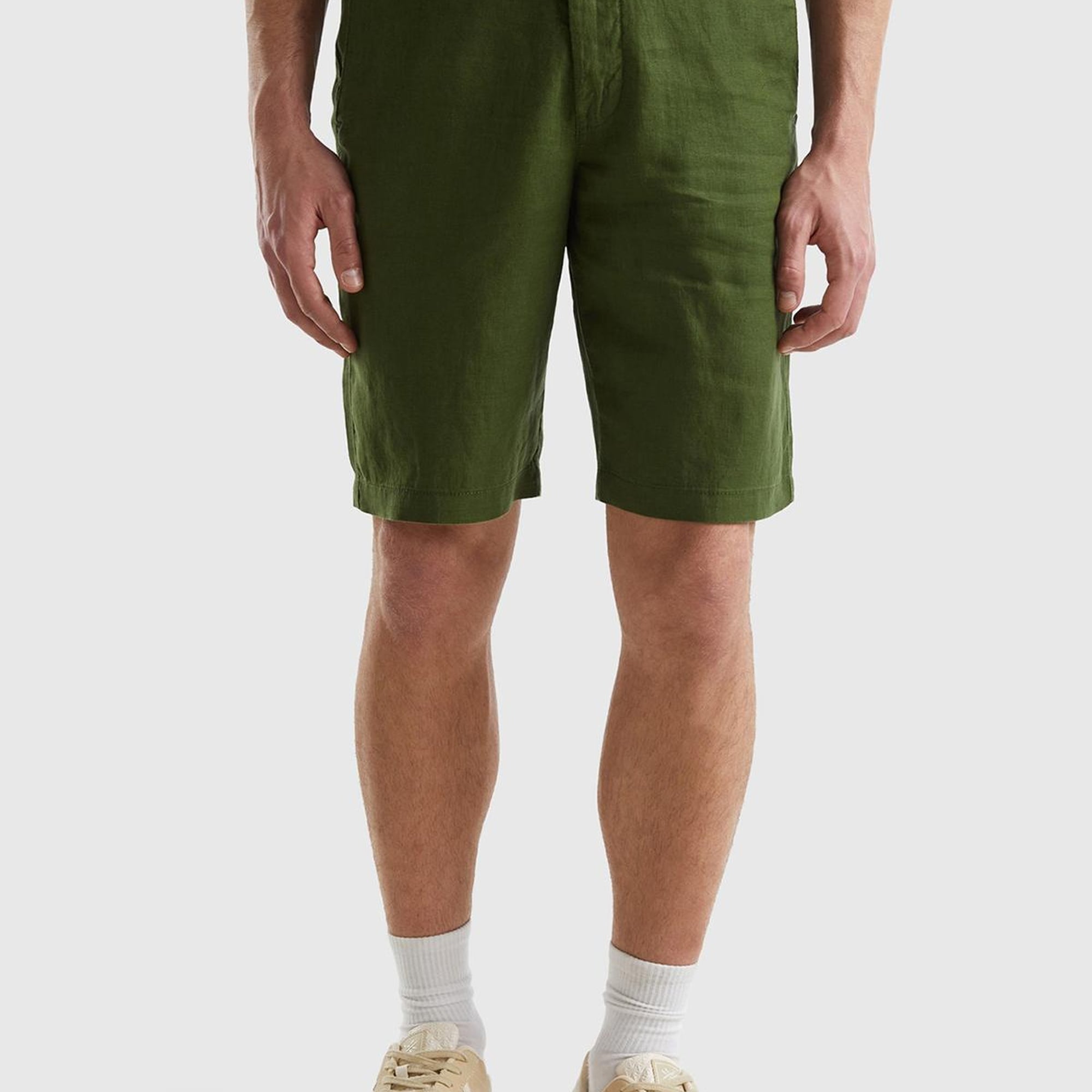 Erkek Koyu Yeşil Bağcıklı Keten Bermuda