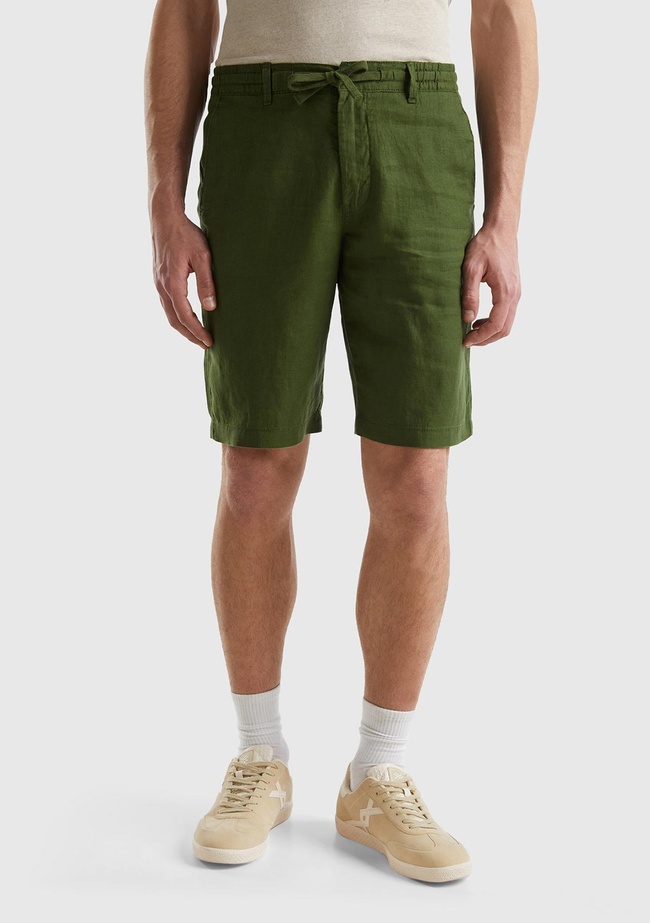  Erkek Koyu Yeşil Bağcıklı Keten Bermuda