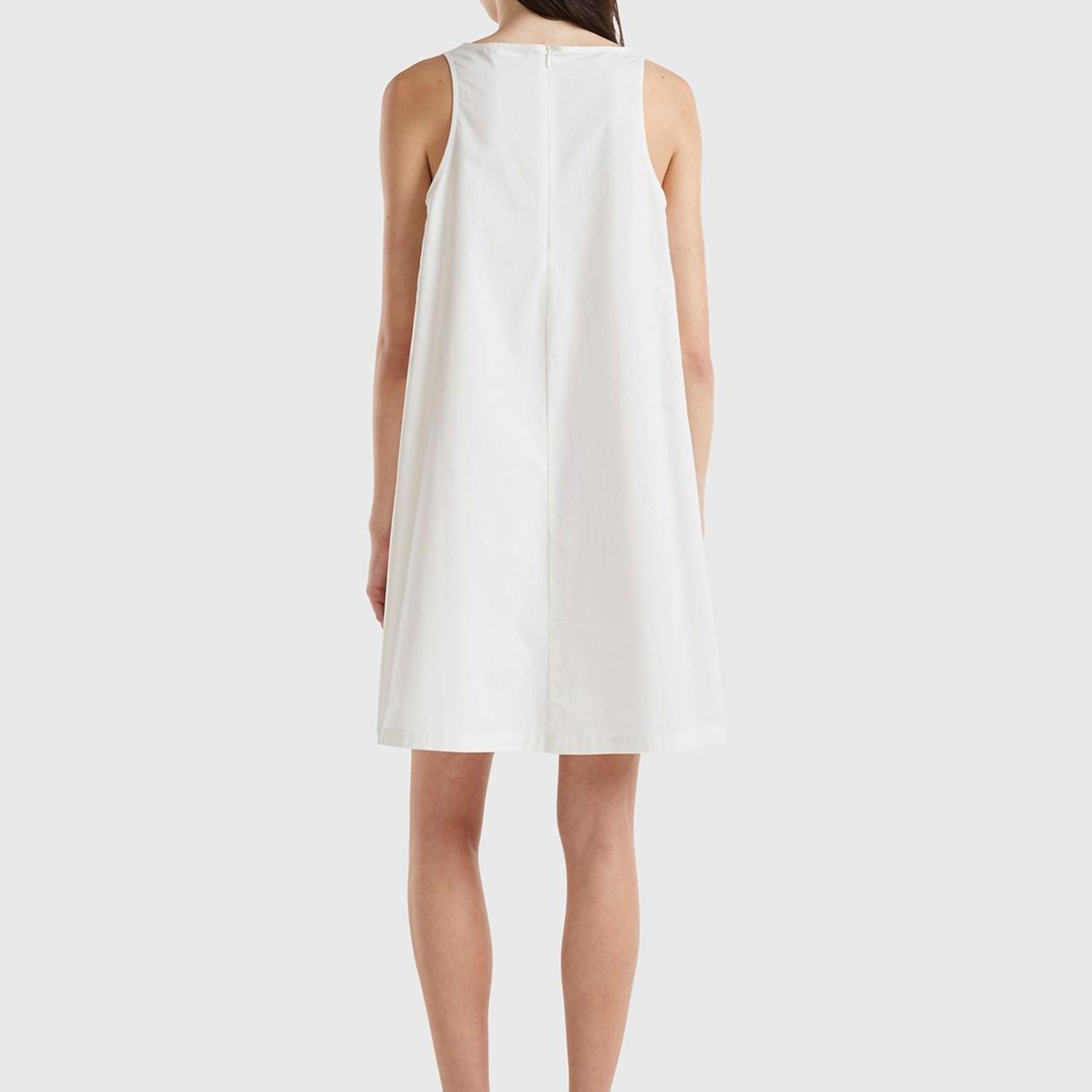 Kadın Krem %100 Koton Kolsuz Midi Boy Elbise