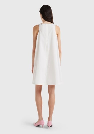  Kadın Krem %100 Koton Kolsuz Midi Boy Elbise