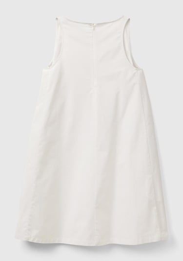  Kadın Krem %100 Koton Kolsuz Midi Boy Elbise