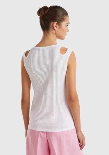  Kadın Beyaz %100 Pamuk Omuzları Kesik Detaylı Ribanalı Atlet