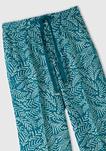  Kadın Yeşil Mix %100 Liyosel Tamamı Desenli 2 Cepli Beli İpli Pantolon