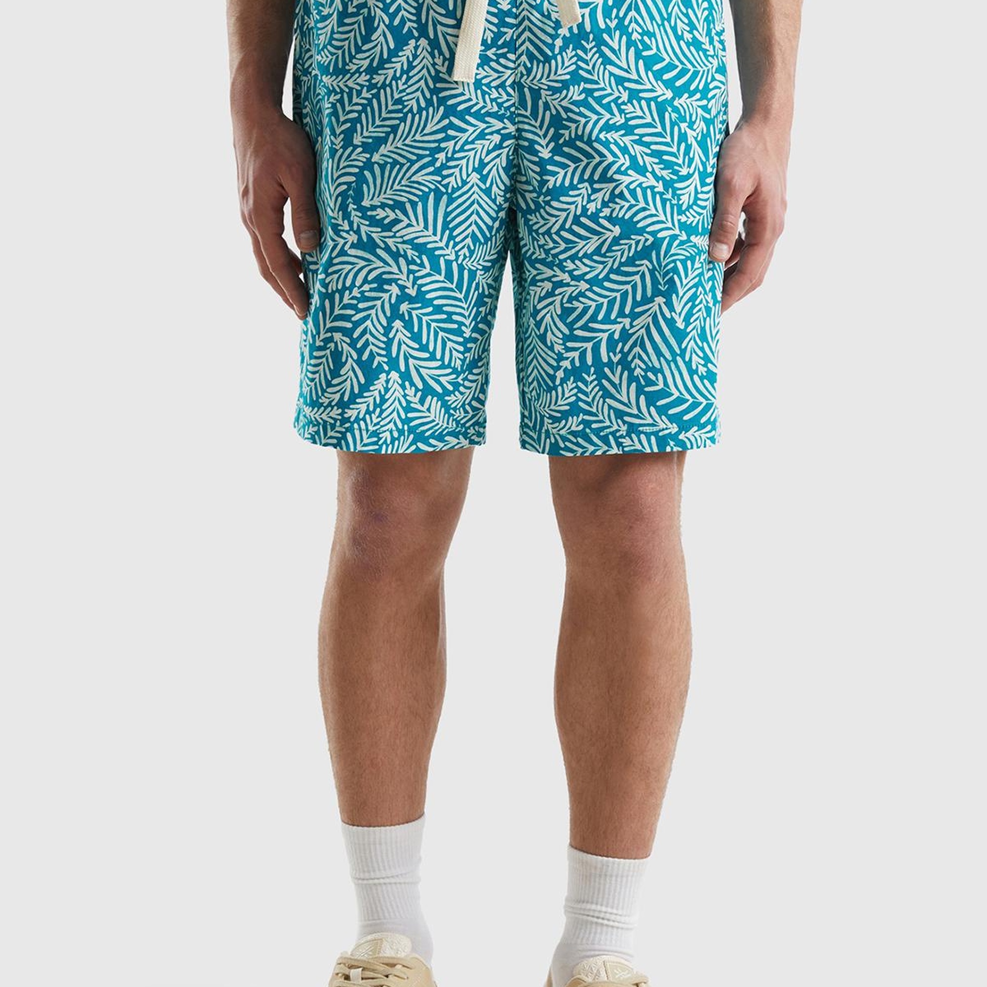 Erkek Yeşil Mix Streç Pamuklu Tamamı Desenli Yama Cepli Şort