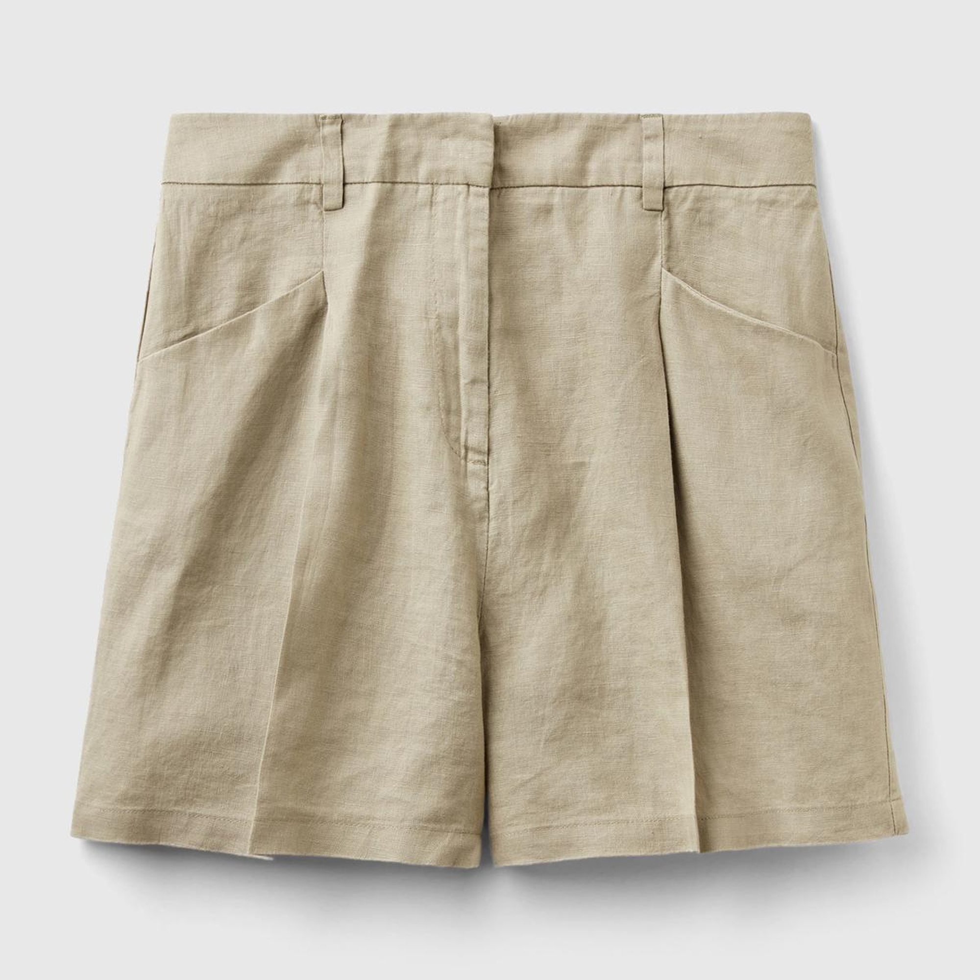 Kadın Haki %100 Keten Kısa Şort