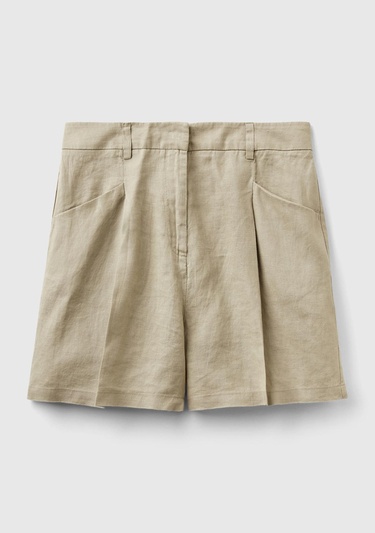 Kadın Haki %100 Keten Kısa Şort
