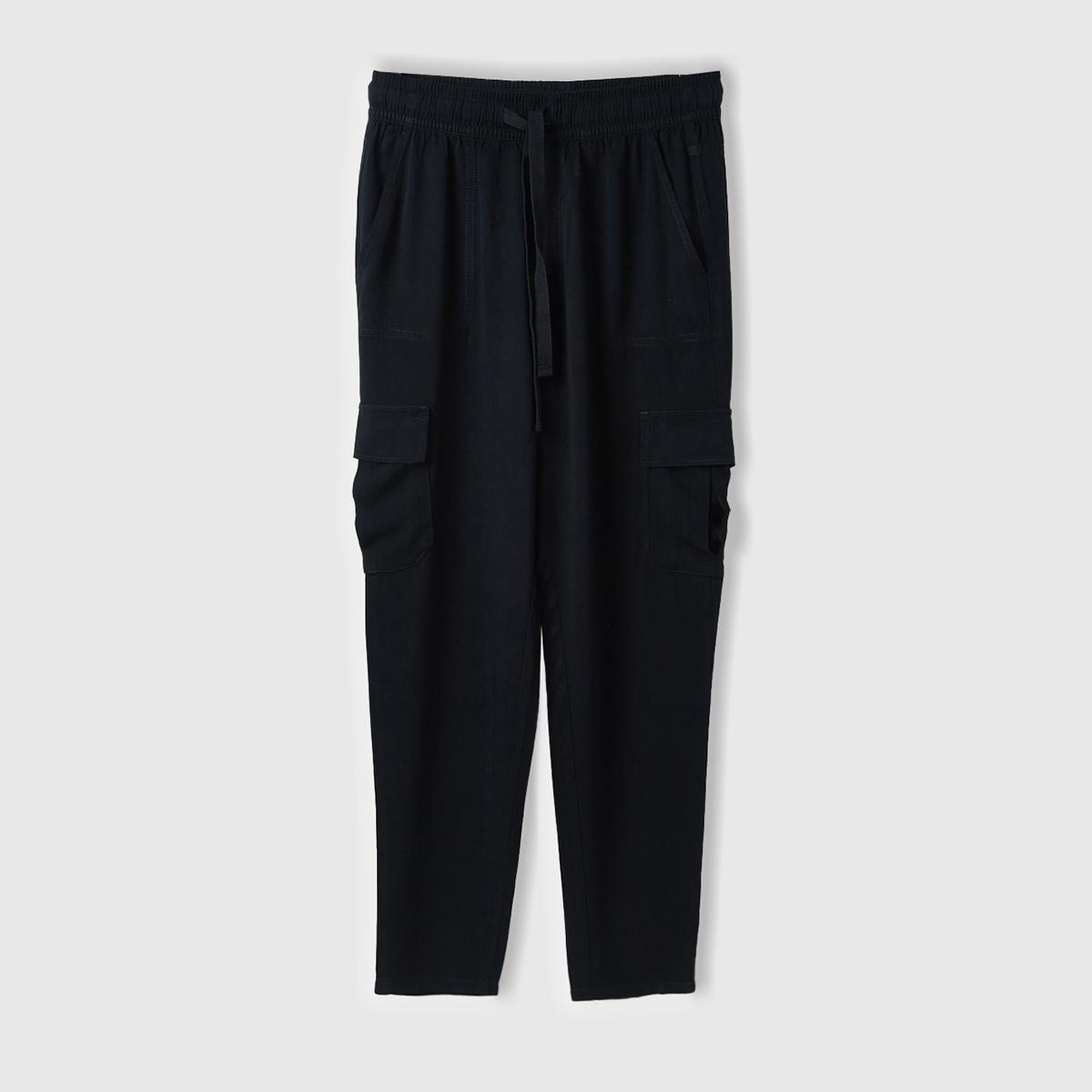 Kadın Siyah %100 Viskoz Beli Büzgülü 4 Cepli Dar Paça Pantolon