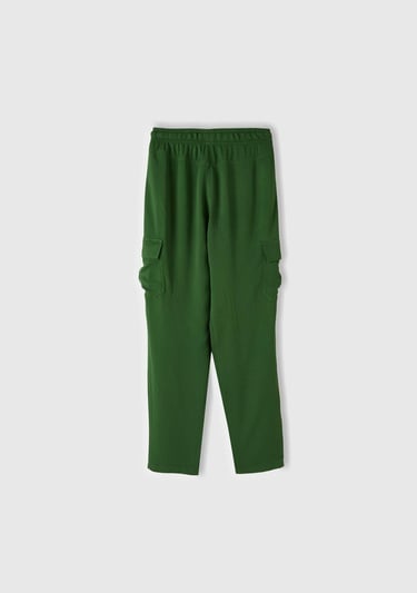  Kadın Soluk Yeşil %100 Viskoz Beli Büzgülü 4 Cepli Dar Paça Pantolon