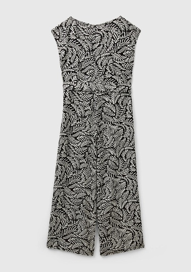  Kadın Siyah-Beyaz %100 Liyosel Tamamı Desenli Belden Bağlamalı Tulum