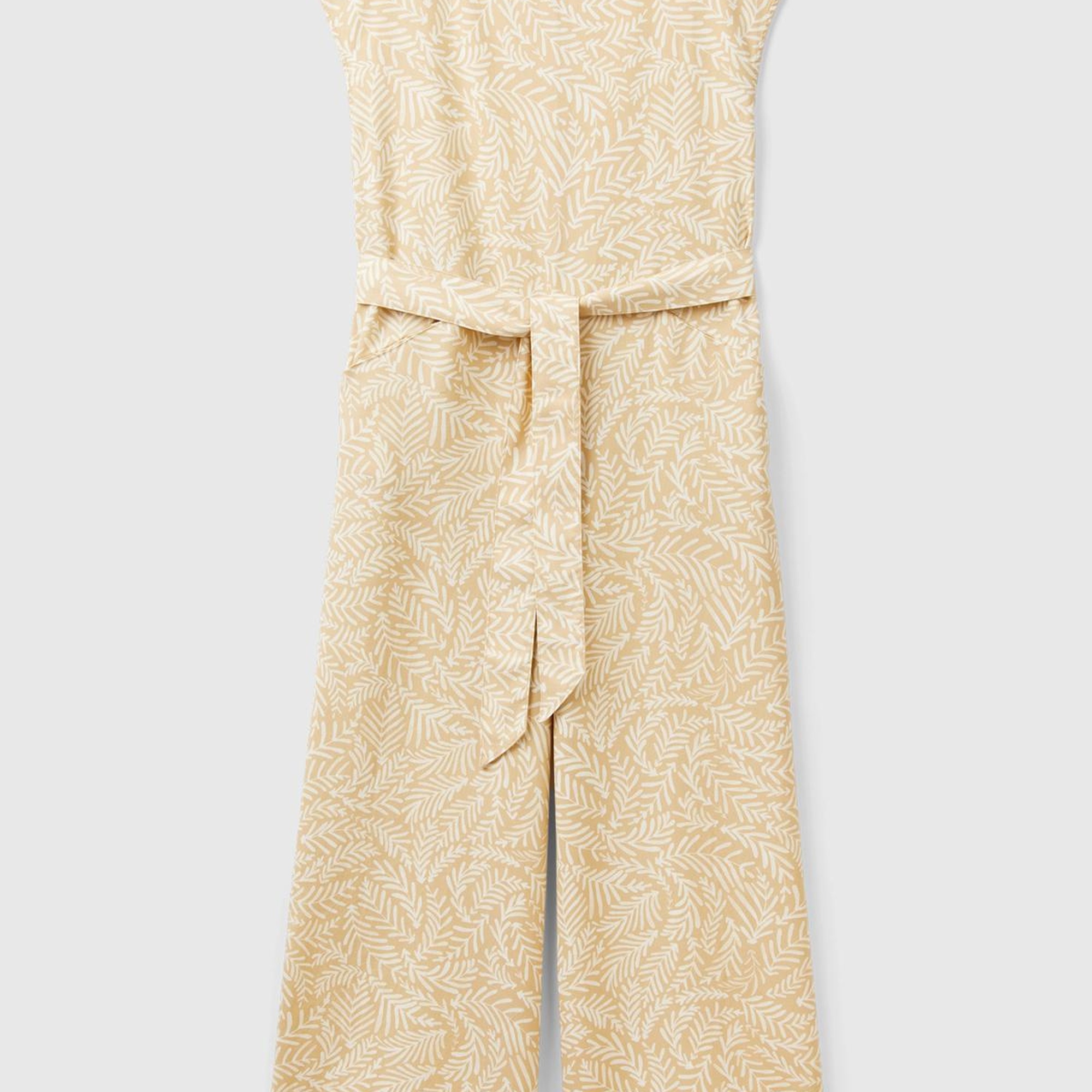 Kadın Krem Mix %100 Liyosel Tamamı Desenli Belden Bağlamalı Tulum