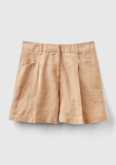  Kadın Taba %100 Keten Kısa Şort