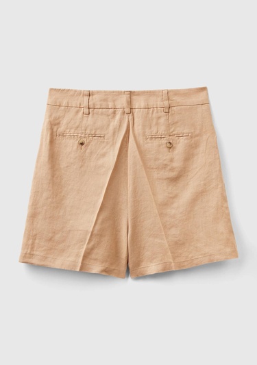  Kadın Taba %100 Keten Kısa Şort