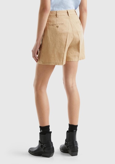  Kadın Taba %100 Keten Kısa Şort
