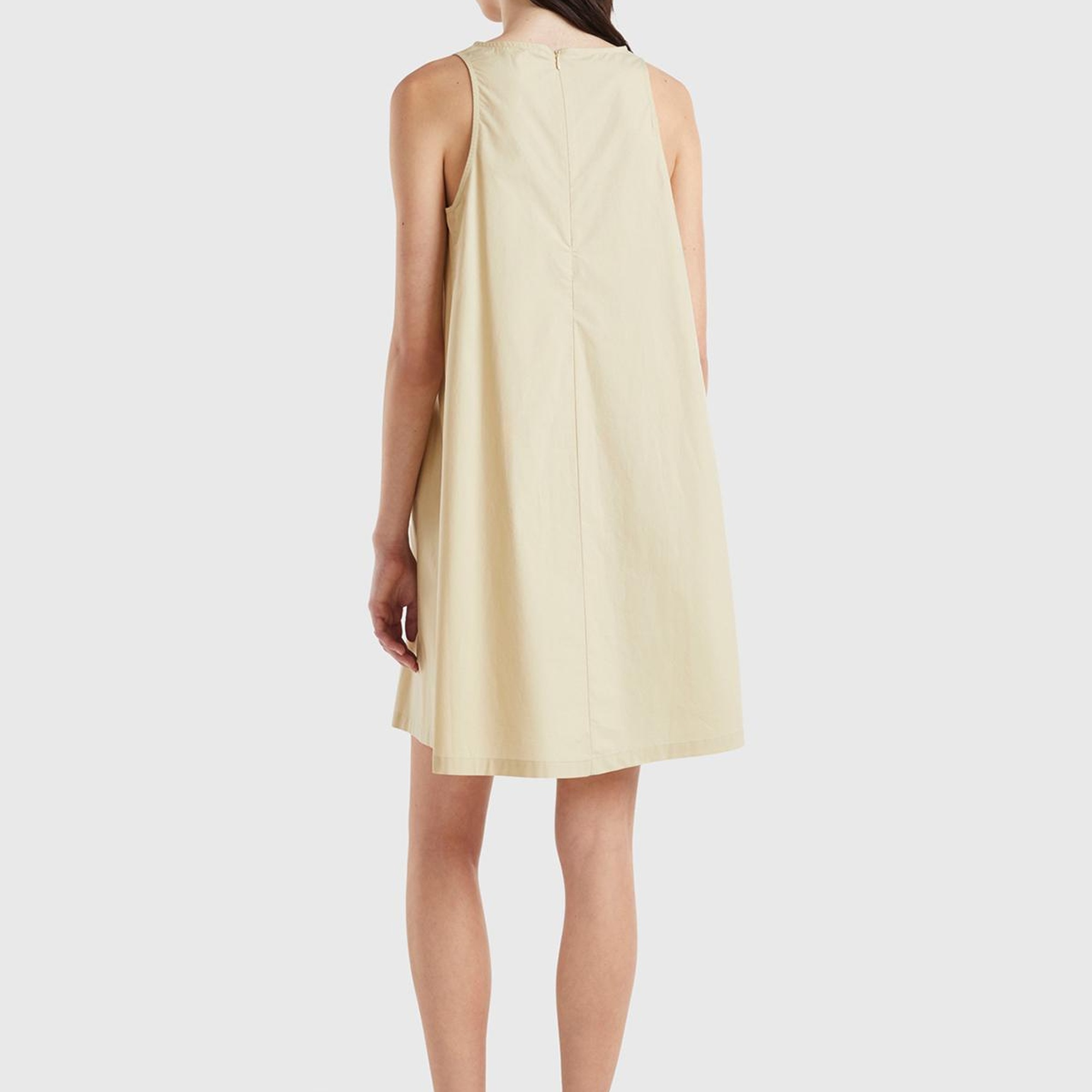 Kadın Bej %100 Koton Kolsuz Midi Boy Elbise