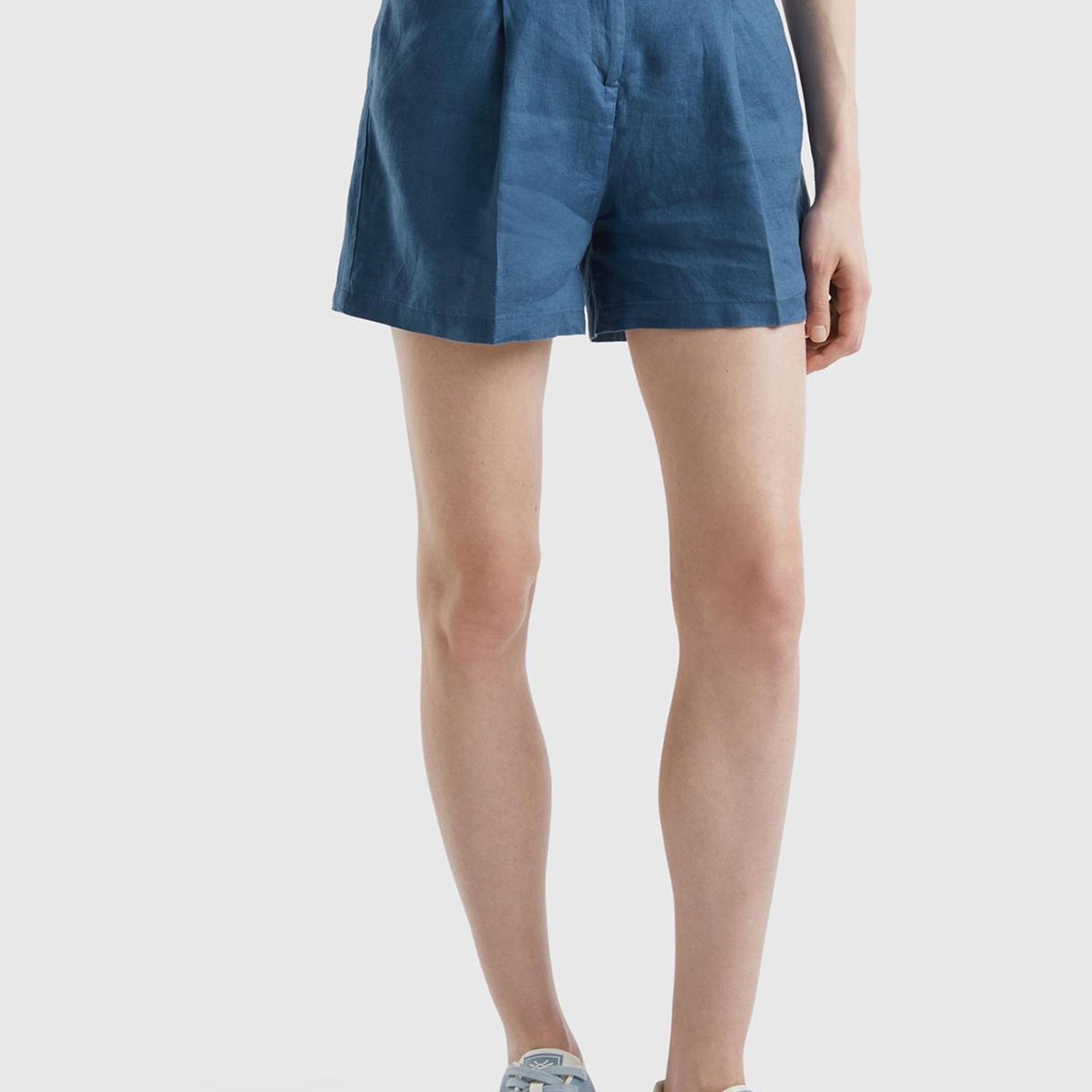 Kadın Gece Mavisi %100 Keten Kısa Şort