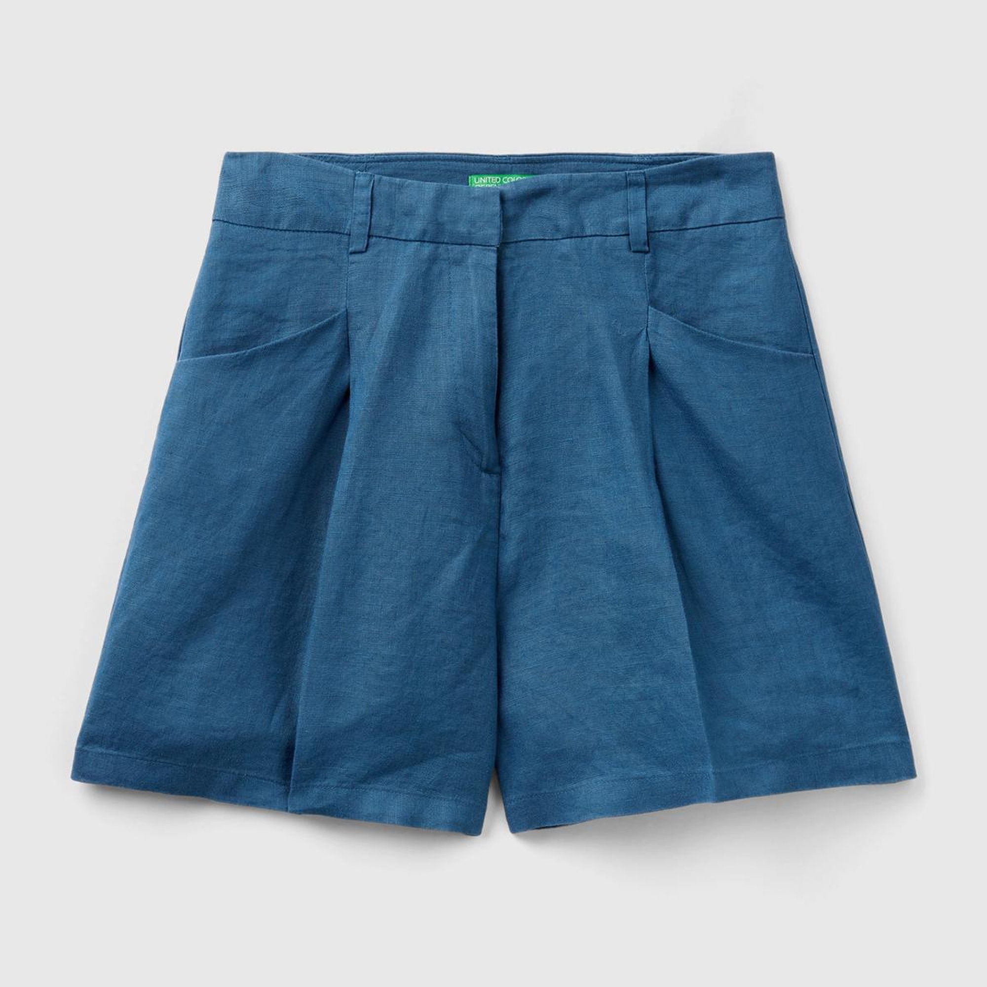 Kadın Gece Mavisi %100 Keten Kısa Şort