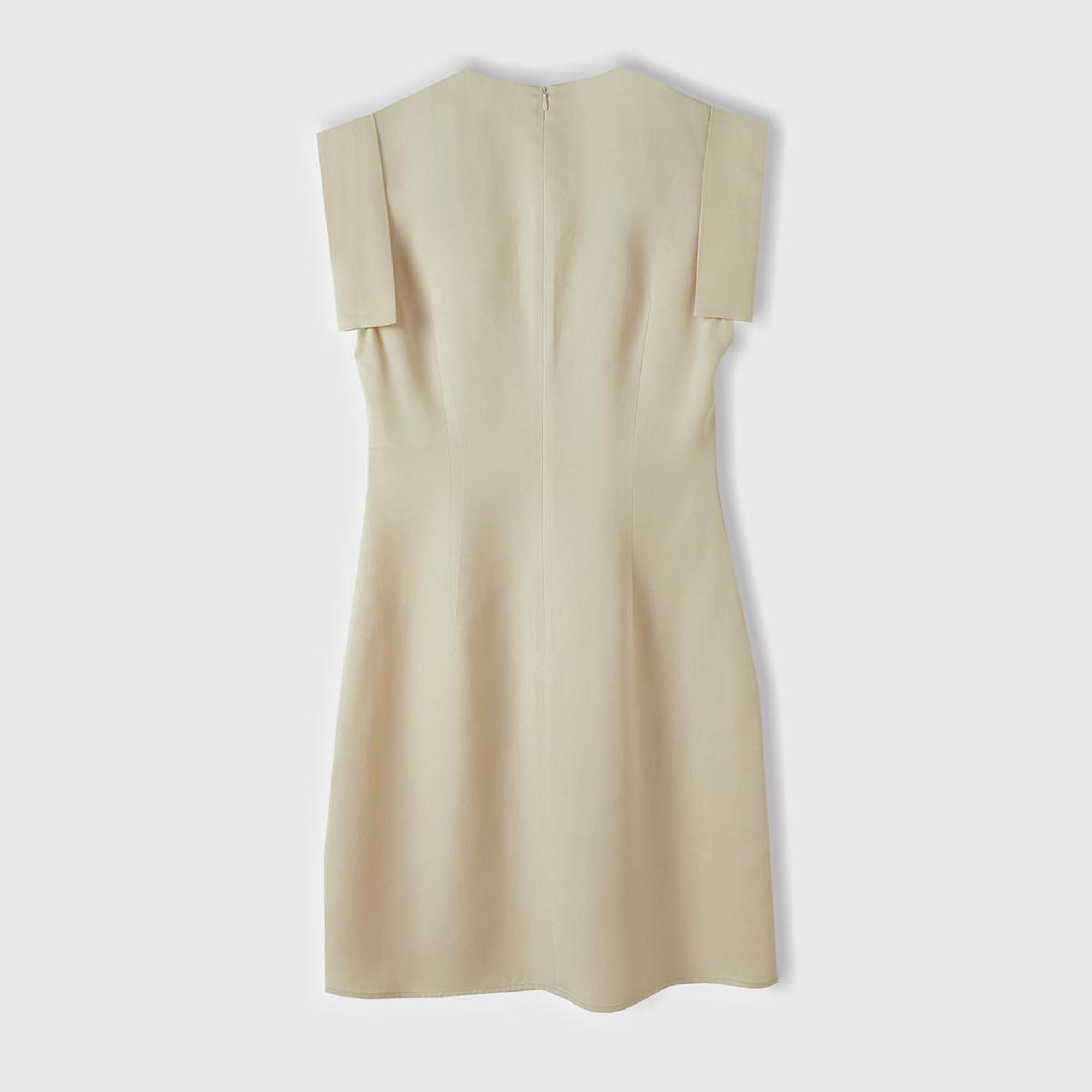 Kadın Bej %100 Liyosel Beli Daralan Yandan Fermuarlı V Yaka Elbise