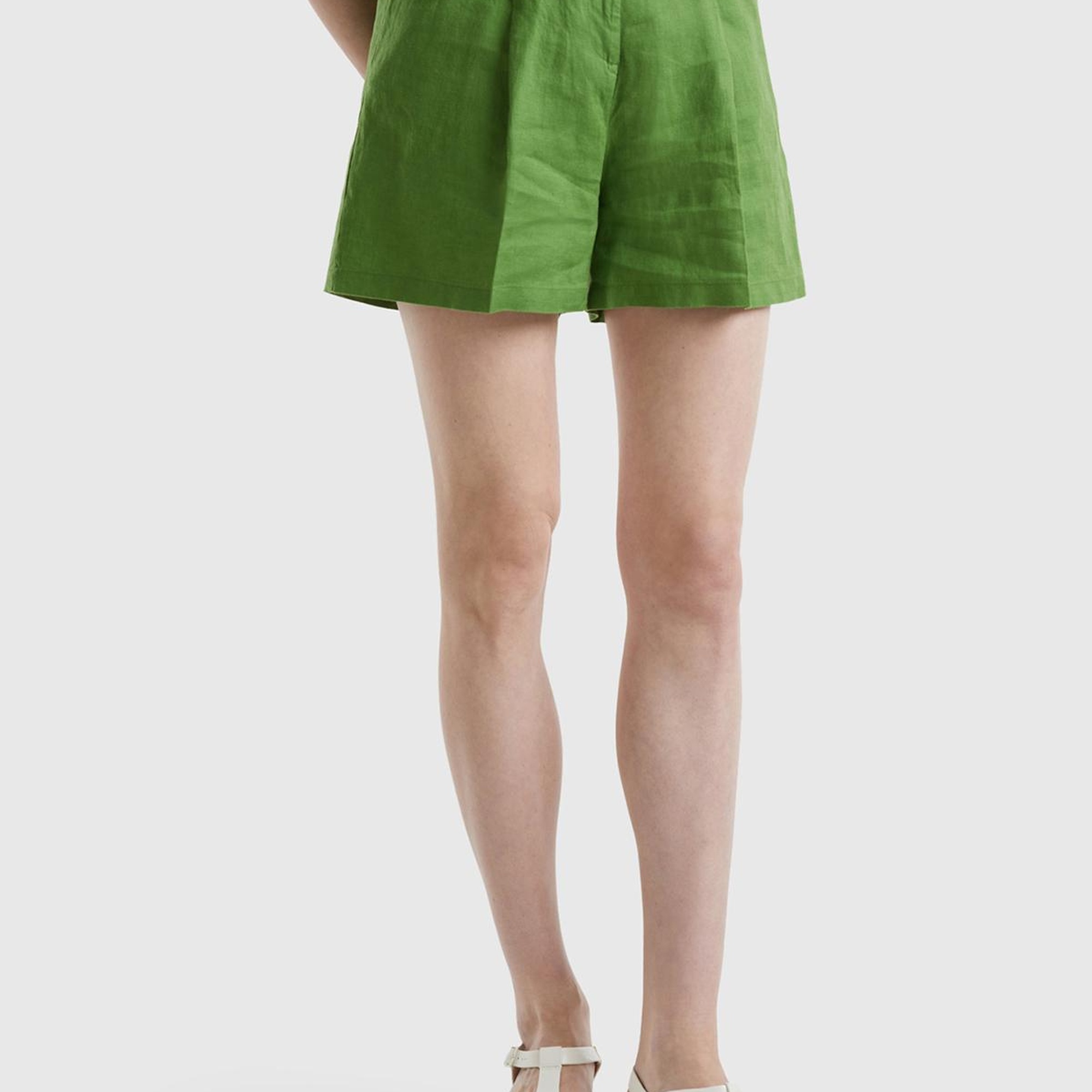 Kadın Soluk Yeşil %100 Keten Kısa Şort