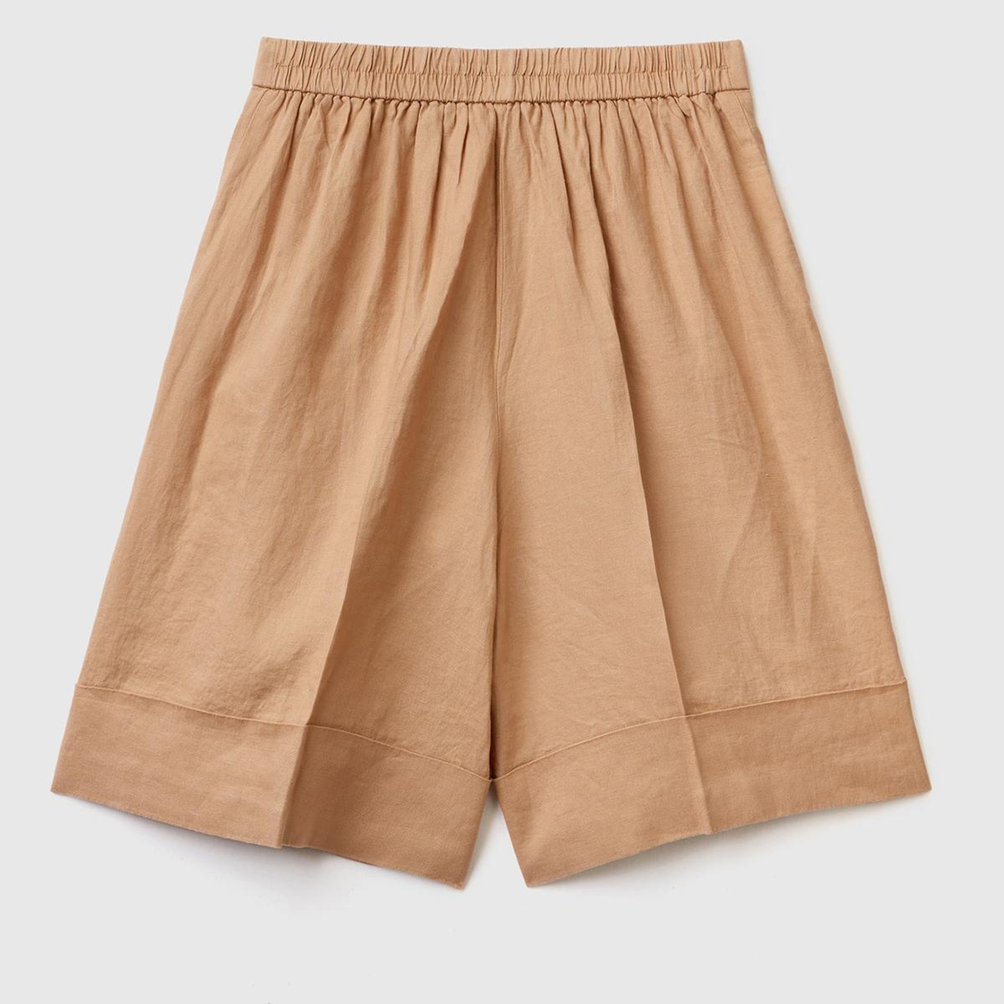 Kadın Taba %100 Keten Beli Lastikli  Bermuda Şort