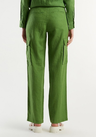  Kadın Soluk Yeşil %100 Keten Kargo Pantolon