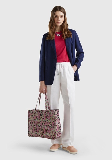  Kadın Beyaz %100 Keten Beli İpli Rahat Kalıp Pantolon