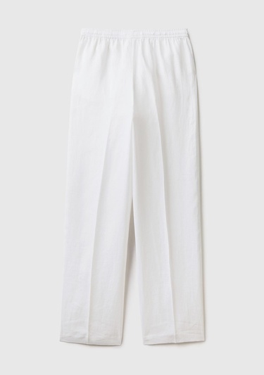  Kadın Beyaz %100 Keten Beli İpli Rahat Kalıp Pantolon