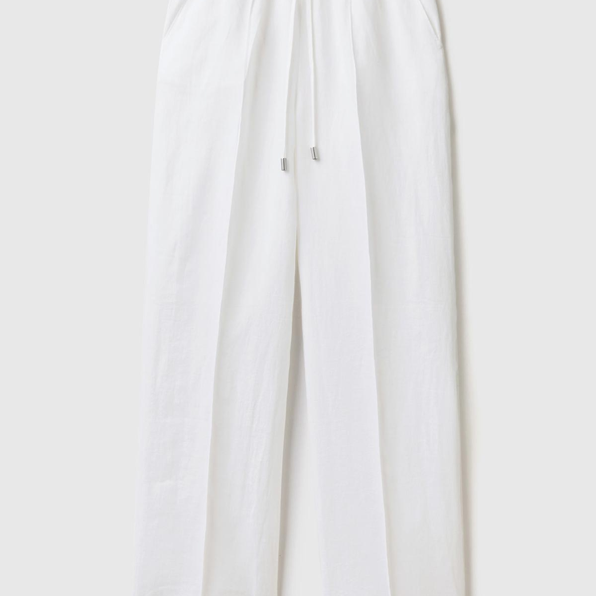 Kadın Beyaz %100 Keten Beli İpli Rahat Kalıp Pantolon