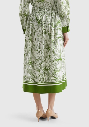 Kadın Yeşil Mix Pamuk Karışımlı Tamamı Desenli Beli Büzgülü Uzun Etek