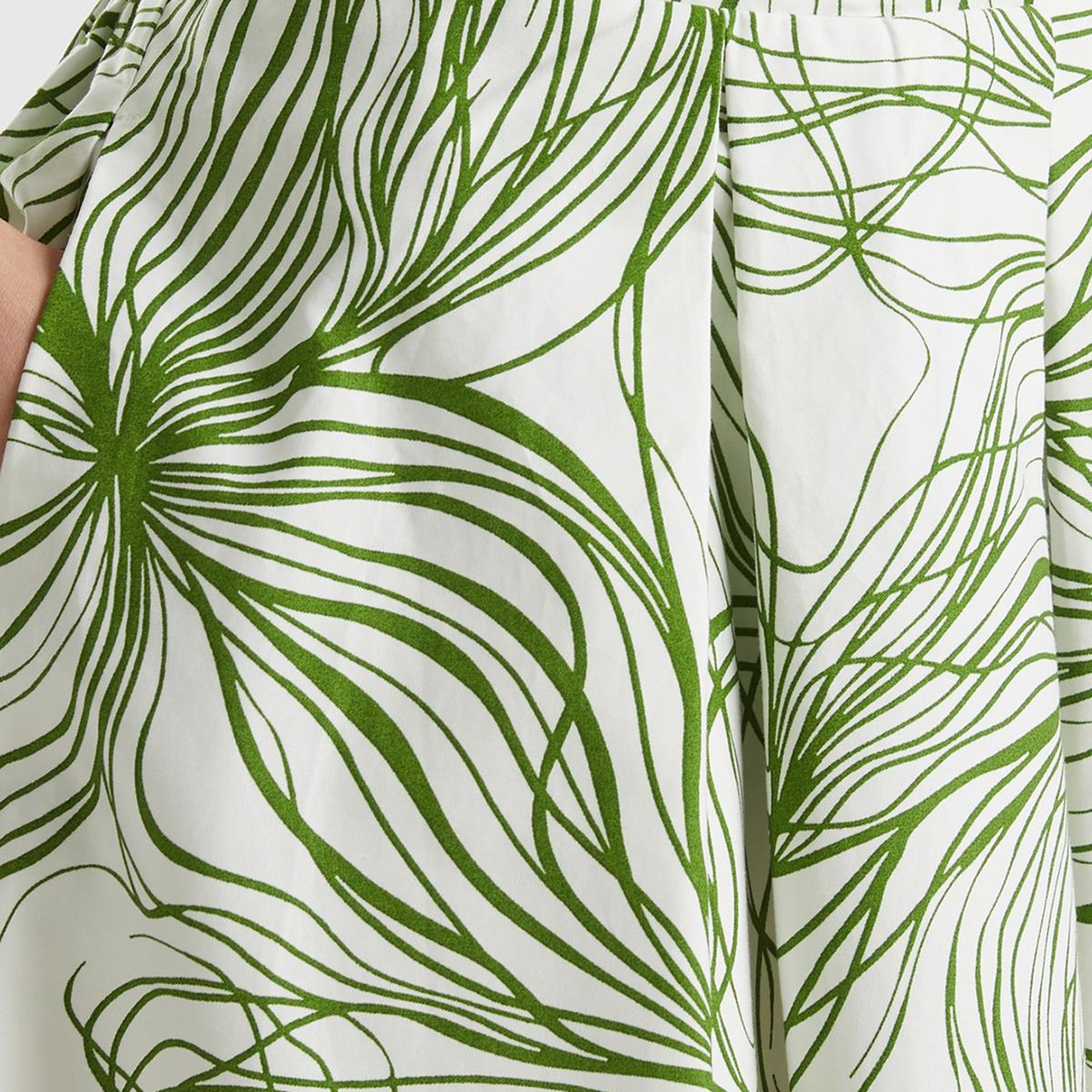 Kadın Yeşil Mix Pamuk Karışımlı Tamamı Desenli Beli Büzgülü Uzun Etek