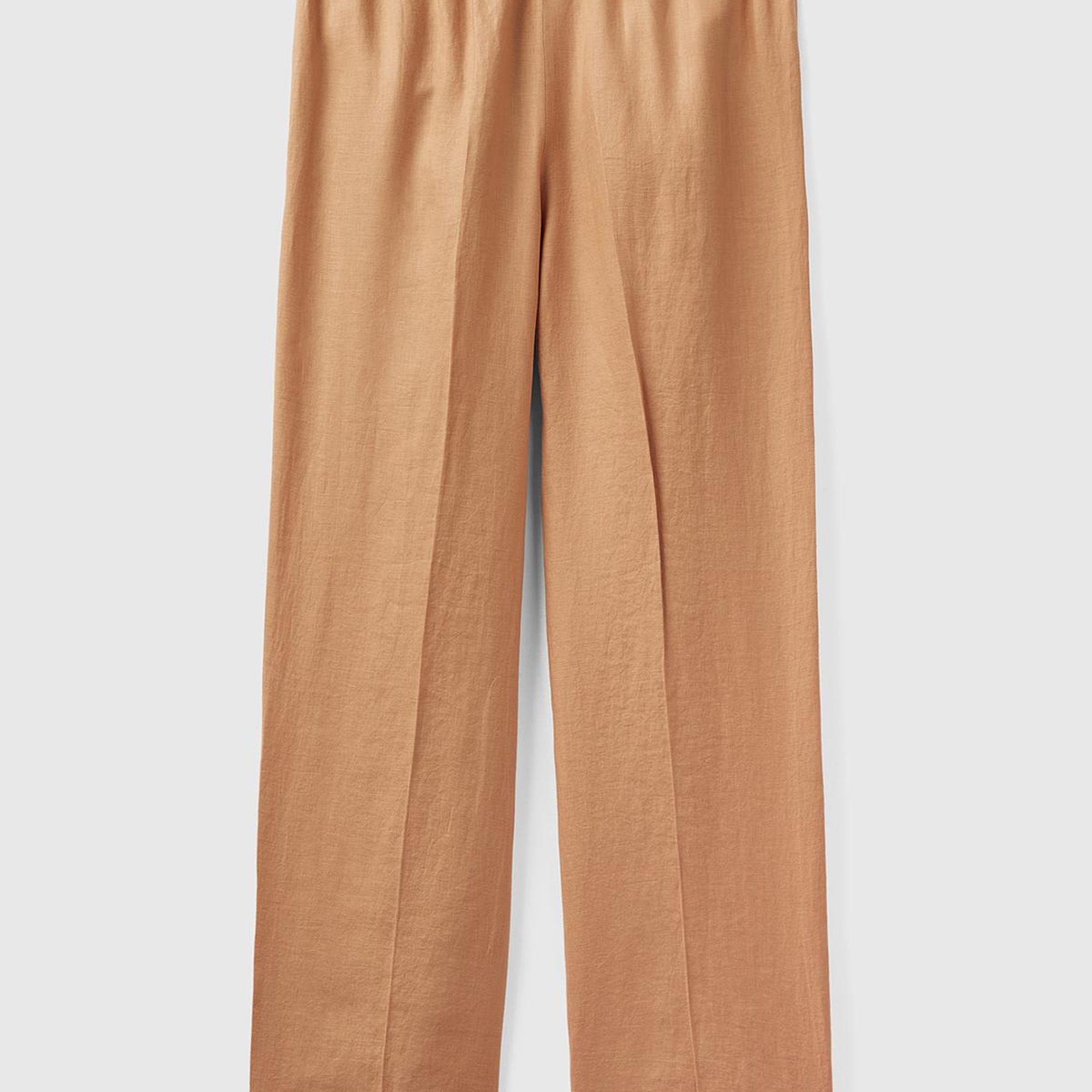 Kadın Taba %100 Keten Beli İpli Rahat Kalıp Pantolon