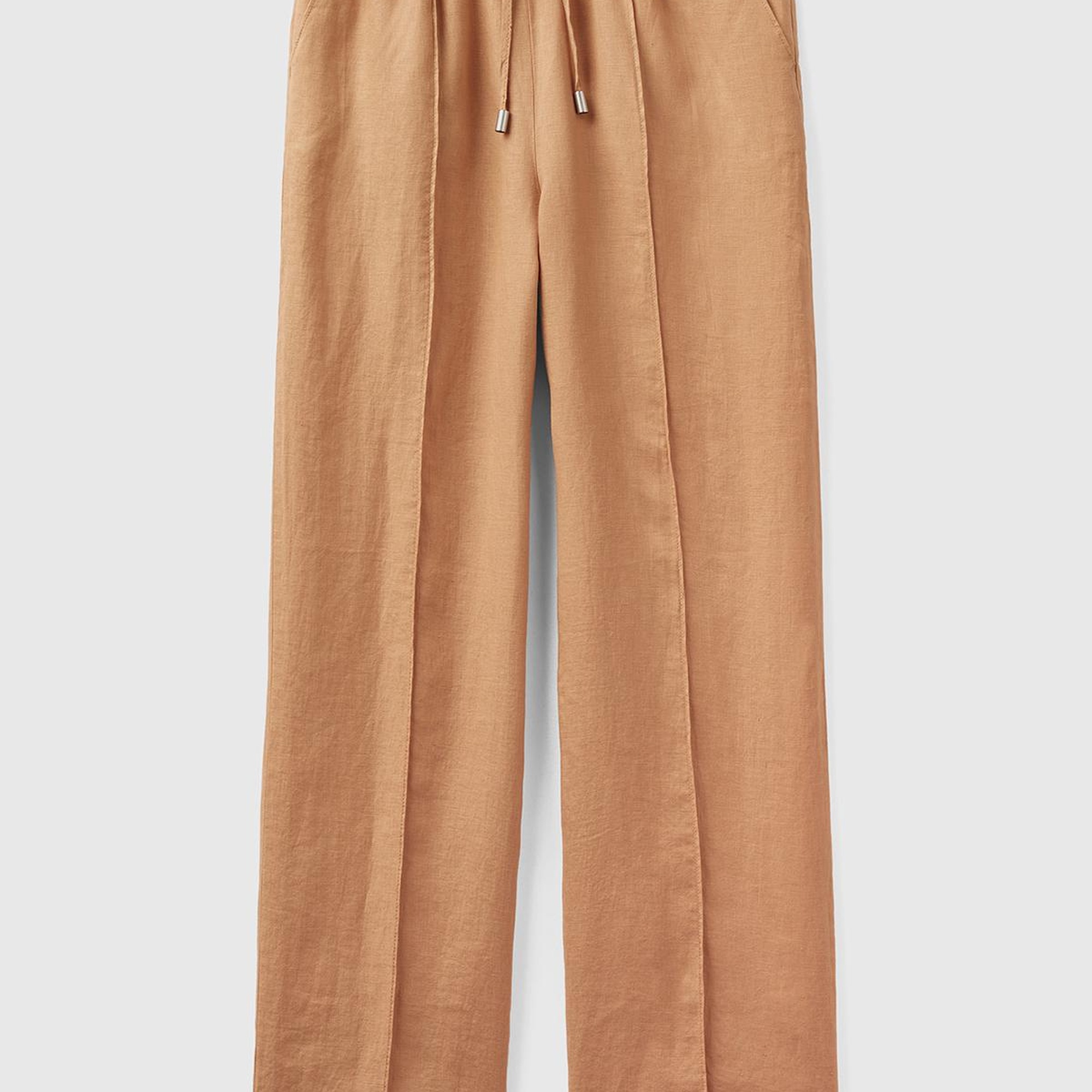 Kadın Taba %100 Keten Beli İpli Rahat Kalıp Pantolon