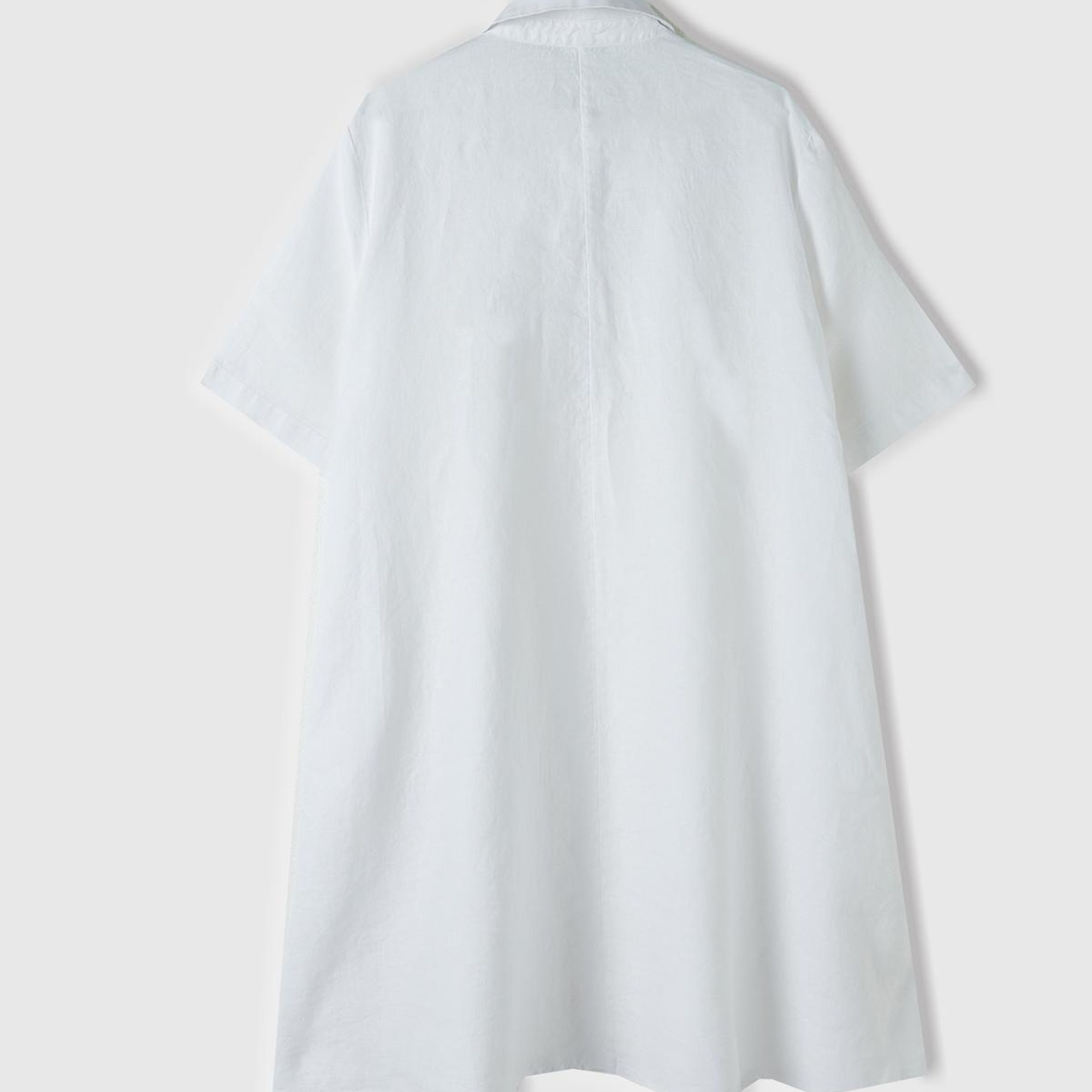 Kadın Beyaz %100 Keten Düğmeli Gömlek Yaka Hafif Bol Kesim Elbise