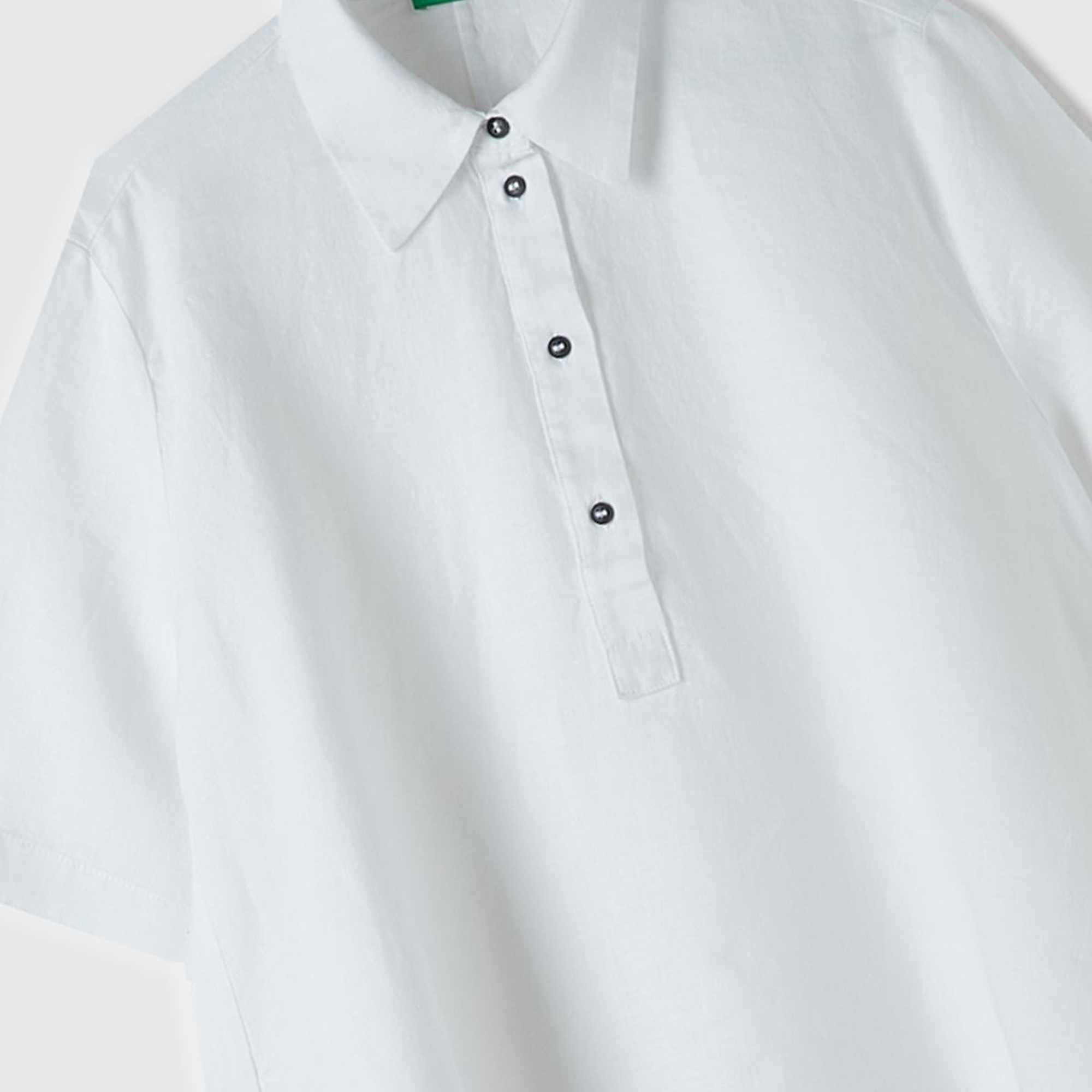 Kadın Beyaz %100 Keten Düğmeli Gömlek Yaka Hafif Bol Kesim Elbise