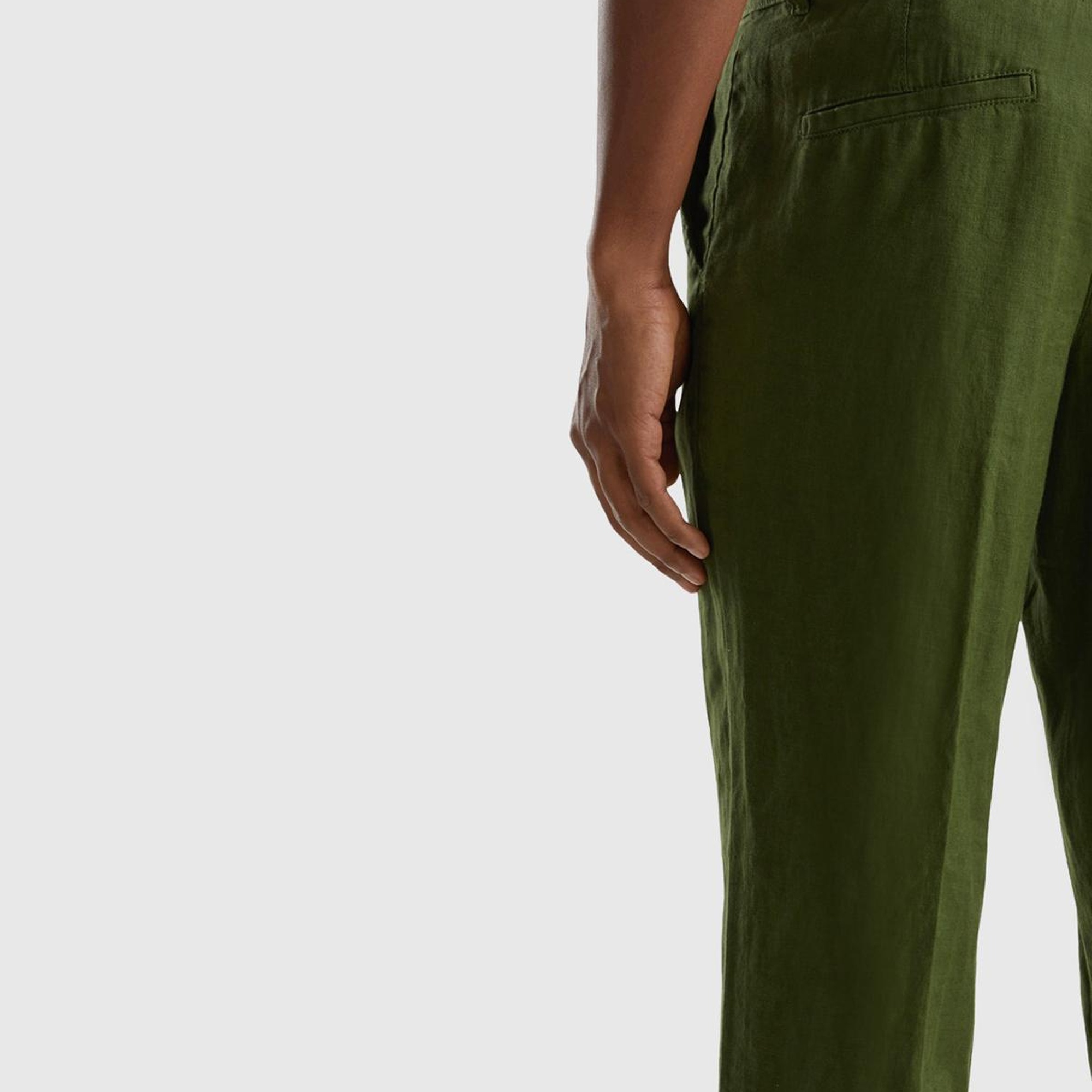 Erkek Koyu Yeşil %100 Keten Pantolon