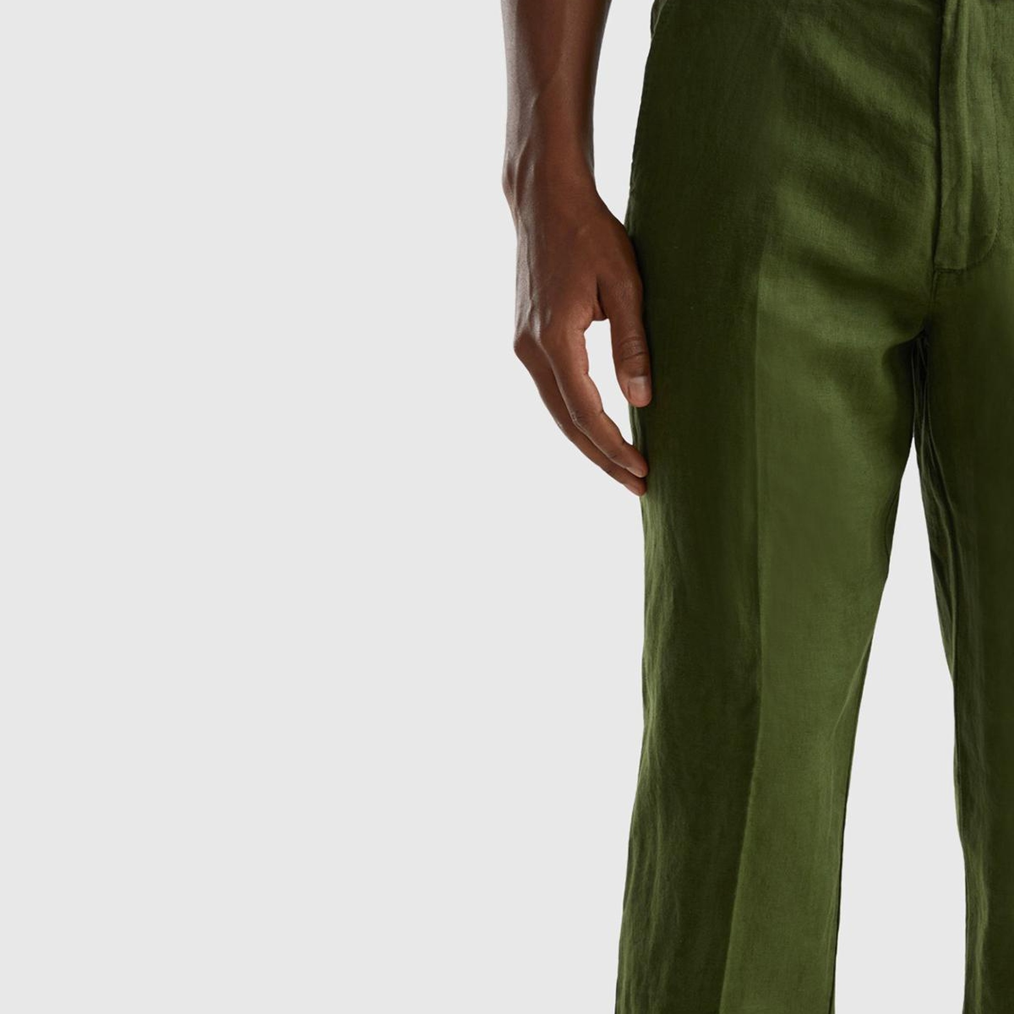 Erkek Koyu Yeşil %100 Keten Pantolon