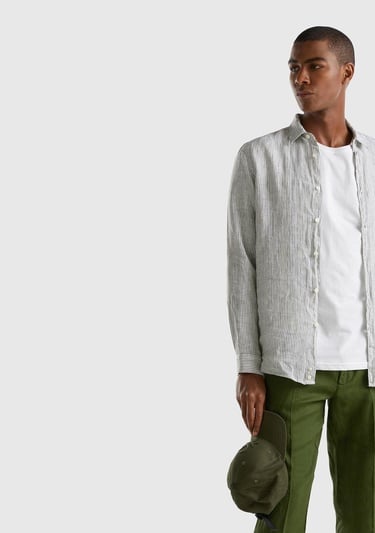  Erkek Koyu Yeşil %100 Keten Pantolon