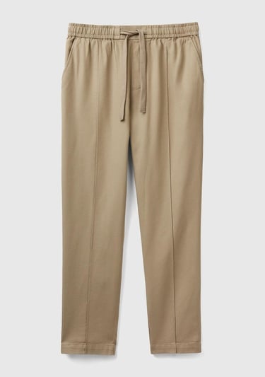  Erkek Haki Pamuk Karışımlı Yama Cepli Beli Büzgülü İpli Jogger Pantolon