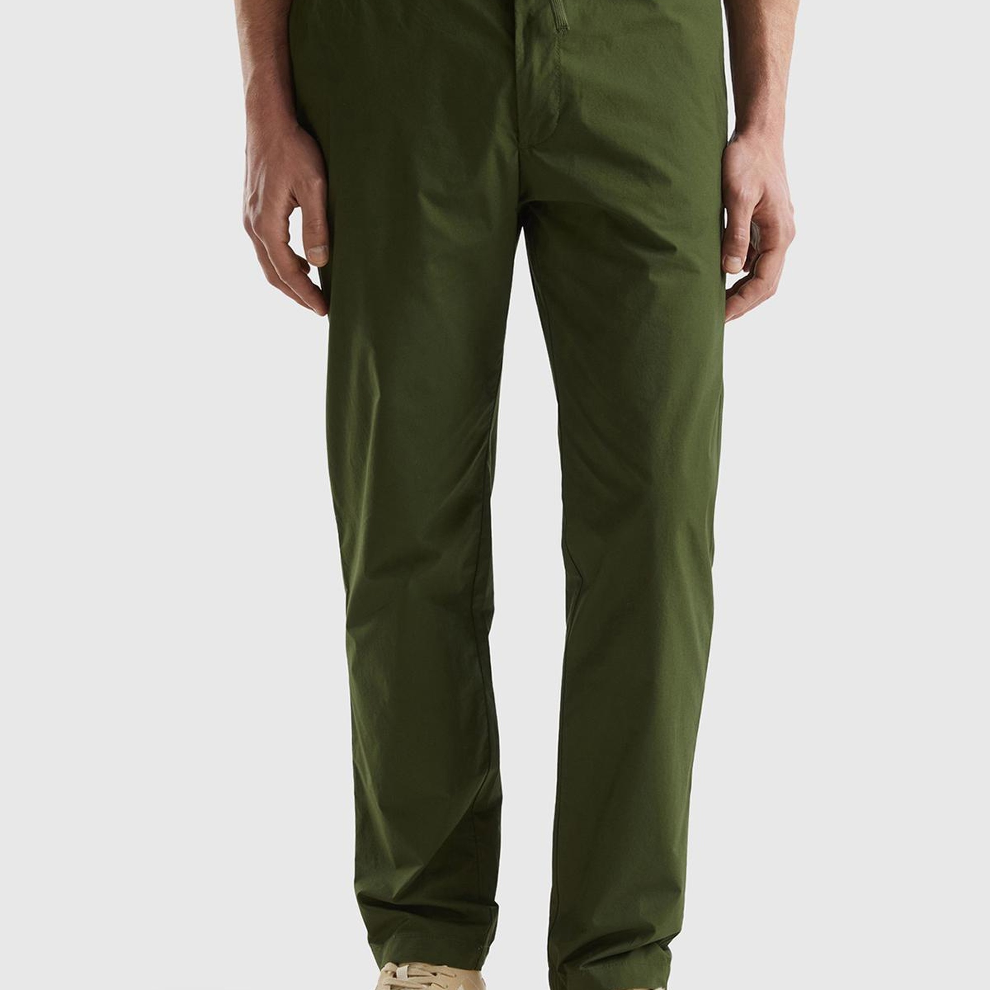 Erkek Koyu Yeşil %100 Pamuk 4 Cepli Beli Büzgülü İpli Pantolon