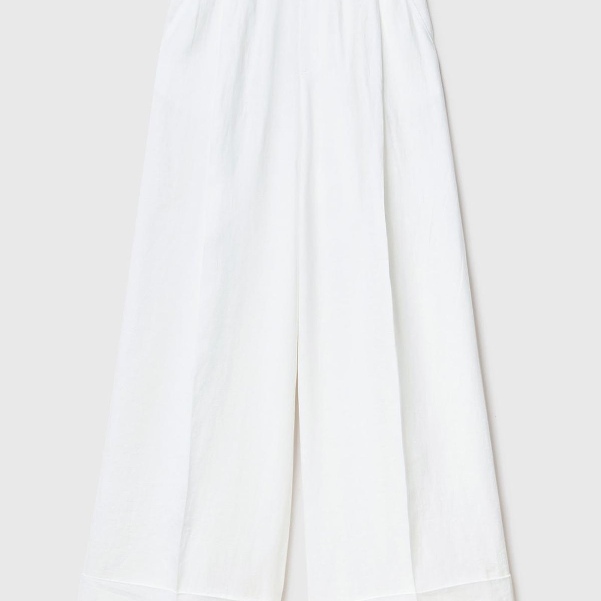 Kadın Beyaz %100 Keten Beli Lastikli Geniş Kesim Pantolon