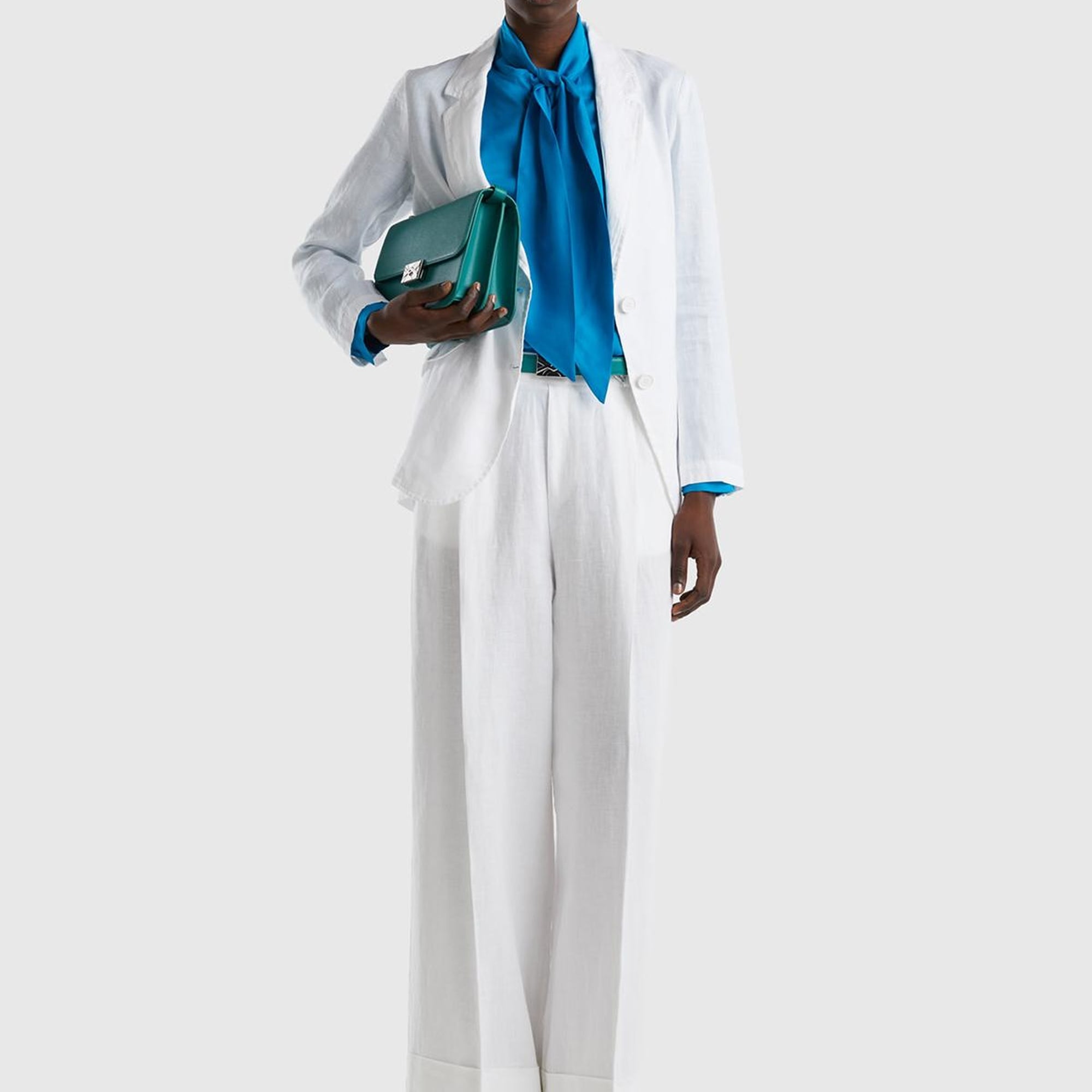 Kadın Beyaz %100 Keten Beli Lastikli Geniş Kesim Pantolon