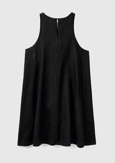  Kadın Siyah %100 Keten Kolsuz Elbise